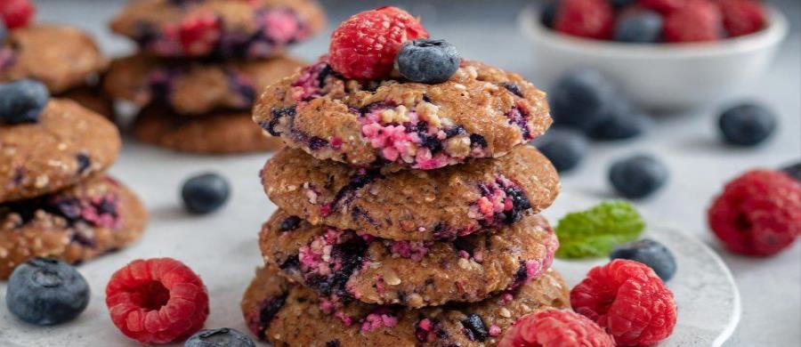 Quinoa Chocolate Cookies with Vibrant Freeze-Dried Fruit Topping