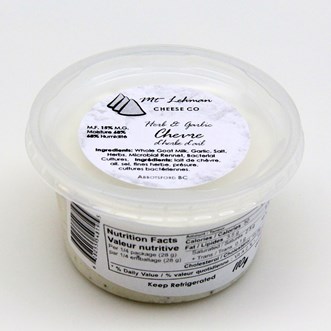Mt Lehman Cheese: Chevre Herb and Garlic - 110G