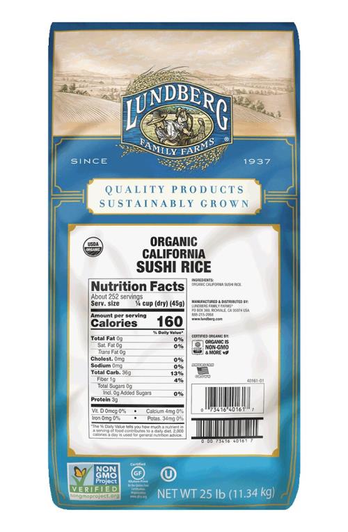 LUNDBERG Organic Sushi Rice - 25 Lb