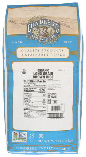 LUNDBERG Organic Long Grain Brown Rice - 25 Lb