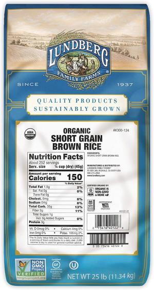 LUNDBERG Organic Short Grain Brown Rice - 25 Lb
